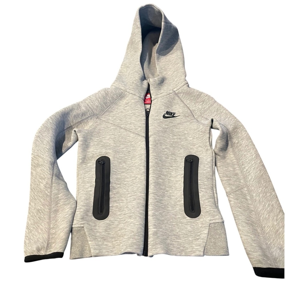 Nike Tech Fleece Full-Zip Hoodie Grey Black Kids XS Age 7/8 Unisex